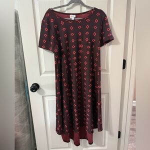 LuLaRoe Red and Orange A-line Midi Dress